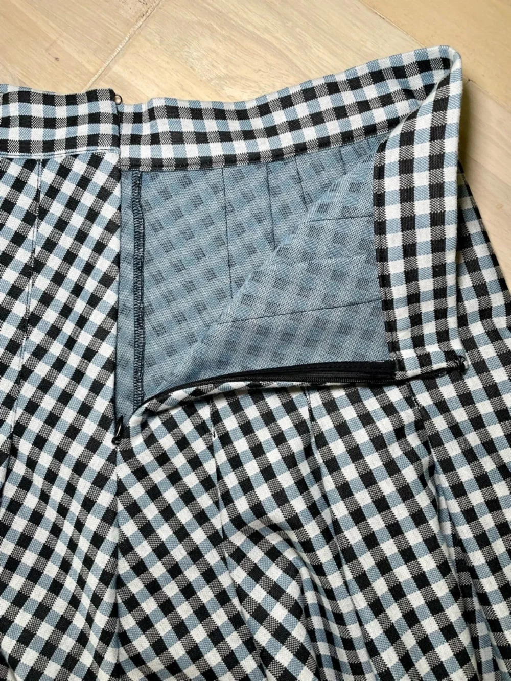 Free People Navy Blue & White Gingham Pleated Skater Mini Skirt Size 10